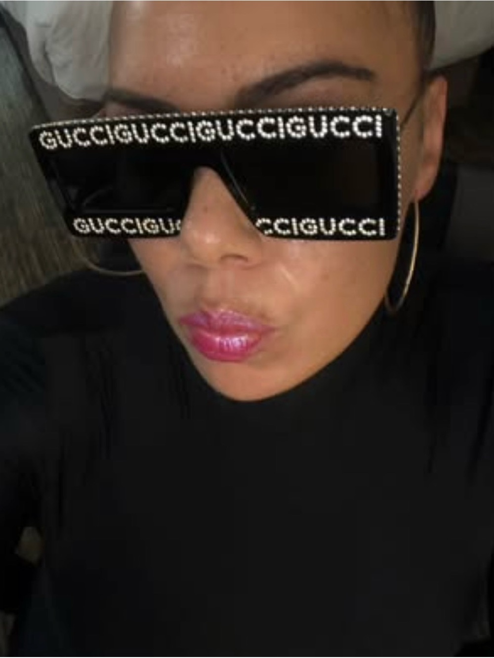 Gucci Black Crystal-Embellished Logo Shield Sunglasses